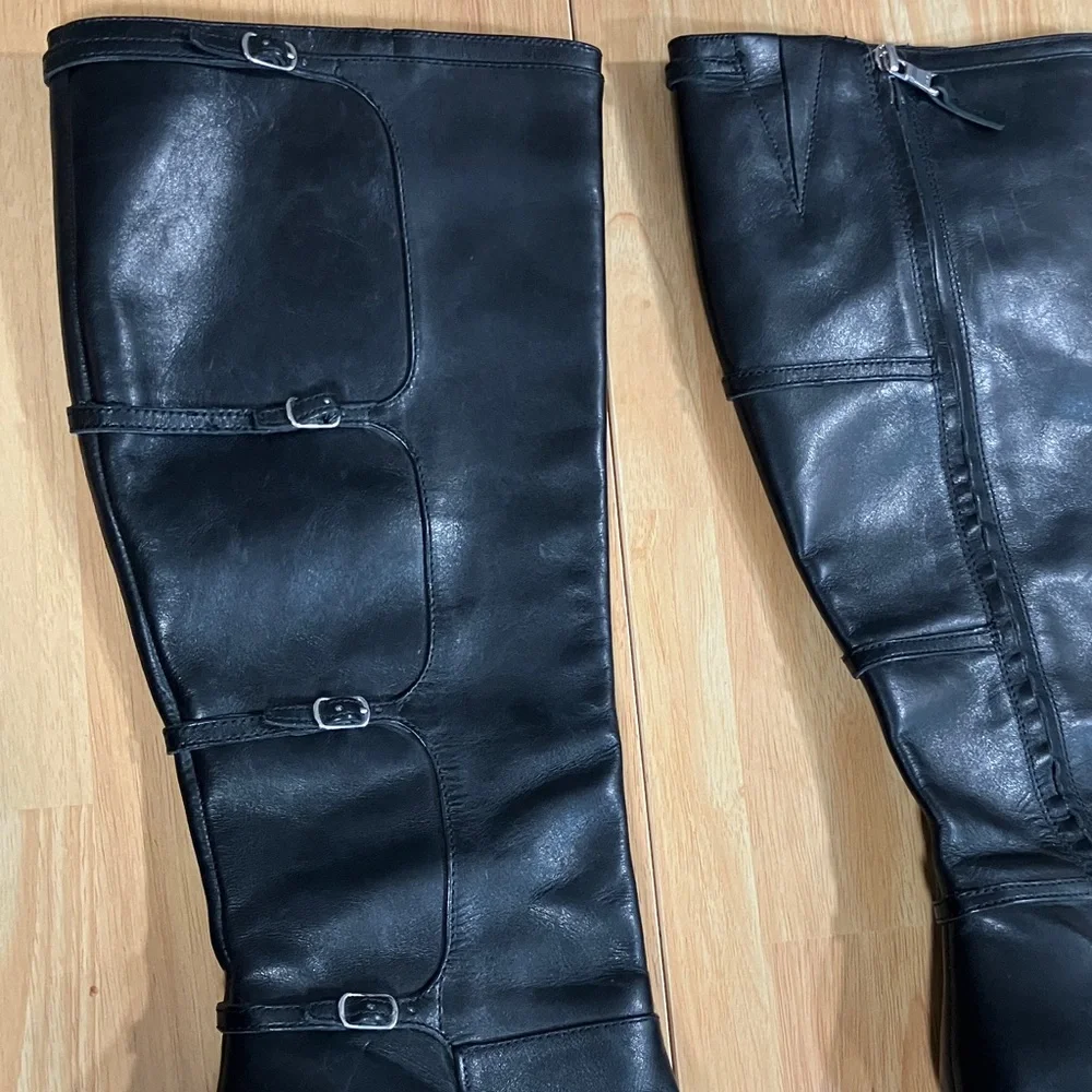 Lauren Ralph Lauren Sleek Black Leather Over the Knee Boots - Picture 2 of 8